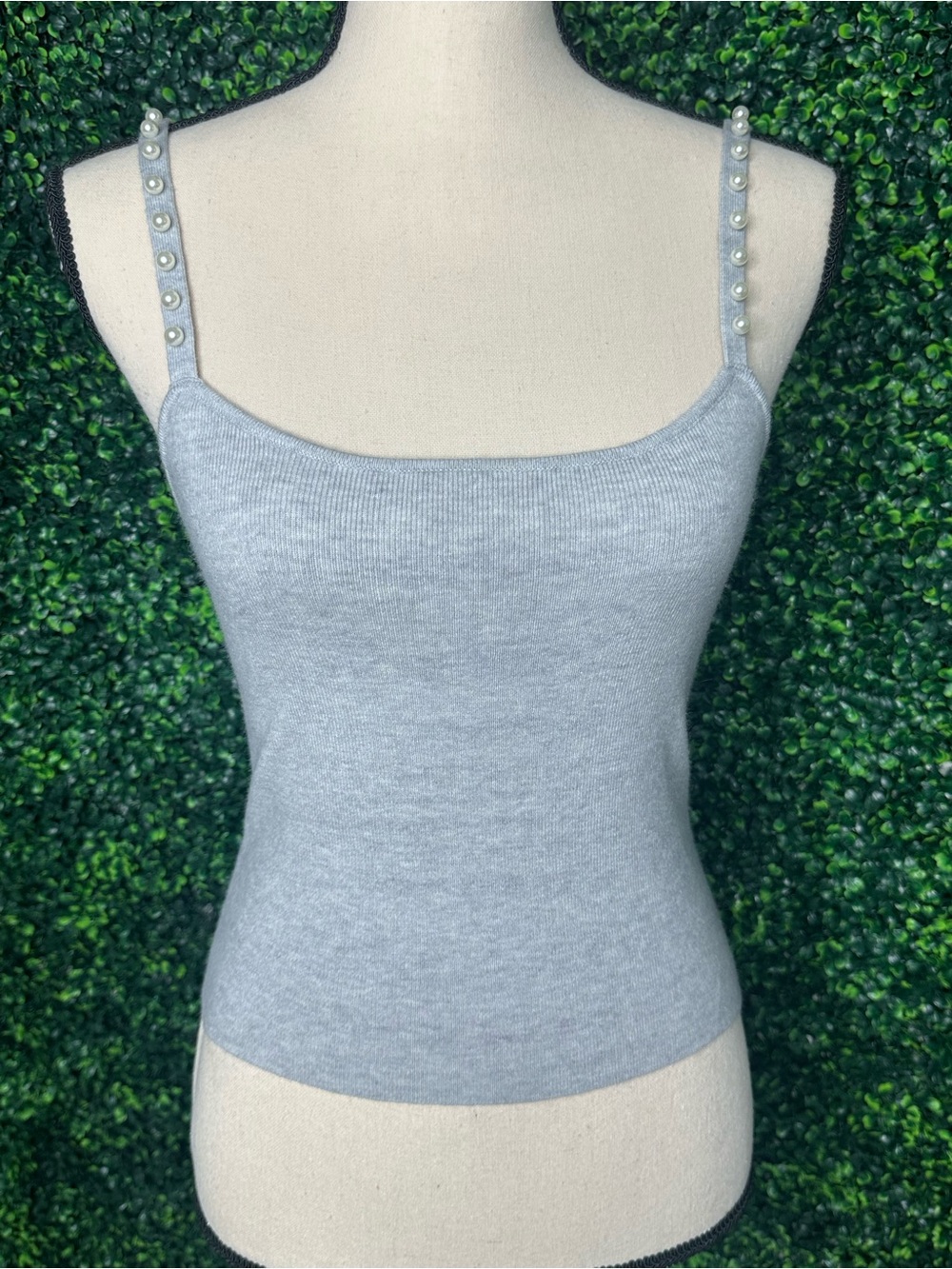 INC Pearl Strap Sweater Knit Tank Top Gray Size Small